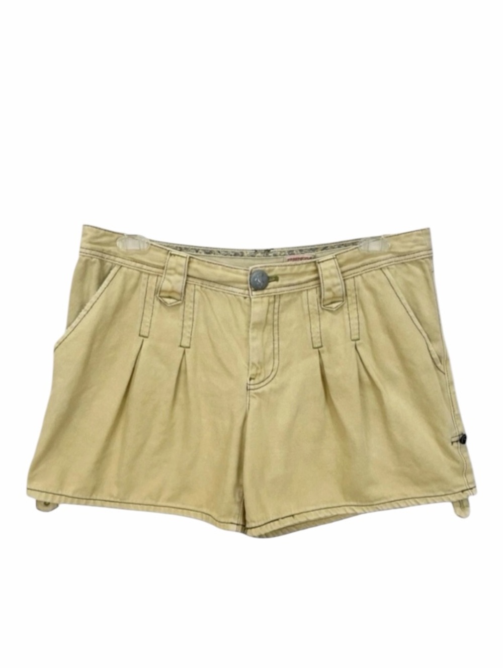 Vintage Y2K Free People Khaki Pleated Utility Shorts Size 12 Cotton Canvas